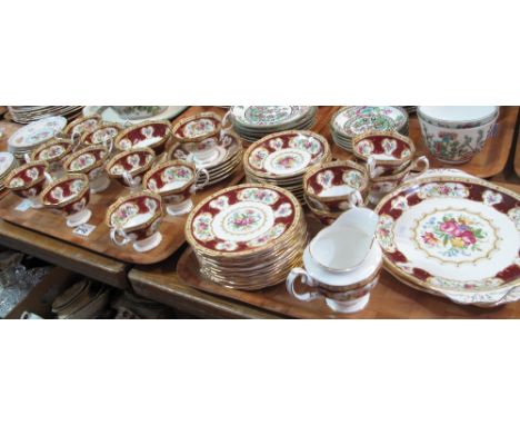 Two trays of Royal Albert bone china 'Lady Hamilton', registration mark: 832394, teaware comprising: teacups and saucers; mil