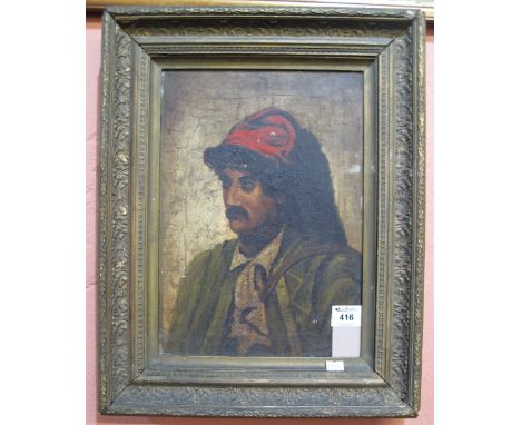 Continental School, portrait of a man in Balkan dress, oils on canvas.  Framed.