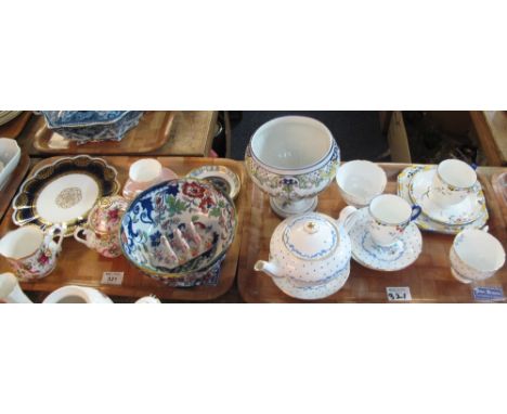 Two trays of assorted china to include: Portmeirion 'Botanic Garden' teapot; Royal Albert 'Old Country Roses' Ruby Celebratio