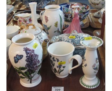 Tray of assorted china to include: Portmeirion 'Botanic Garden' baluster vases; Portmeirion 'Botanic Garden' candlestick; Roy