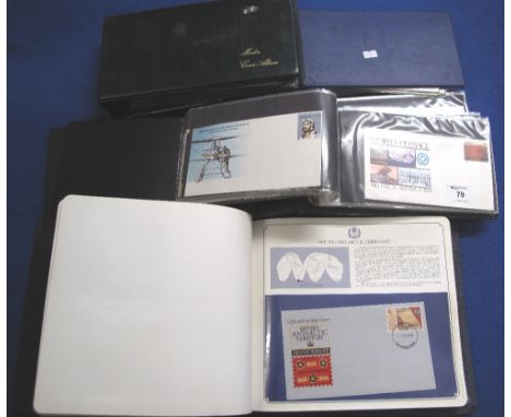 Box with five stamp albums of various First Day Covers including Postal Heritage Society 1977 Silver Jubilee.