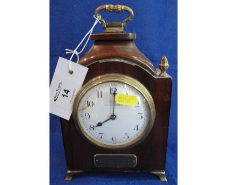 Mappin and Webb mahogany, brass mounted, presentation bracket style mantel clock, dated: 1950.