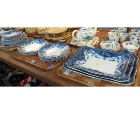 Four trays of 19th Century blue and white F. & Sons, Argyle, 'Burslem' dinnerware items comprising: graduated set of three re