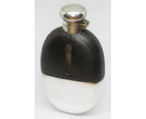 A silver plated hip flask, length 14cm.  