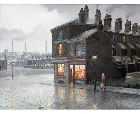 Steven Scholes (b1952), "Midwinter In Salford 1962", Northern Art, oil on canvas, 59cm x 44cm, signed lower right, titled ver