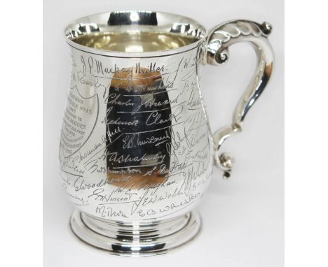 A silver presentation tankard, inscribed 'Chatham Round Table No45 1947 Presented to Frank Hodges by Present and Past Tablers