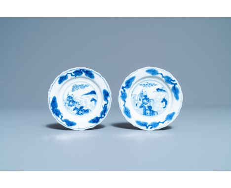 Full title:  A pair of Chinese blue and white plates with boys riding horses, KangxiDescription: Dia.: 11 cmPlease contact us