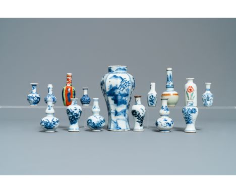 Full title:  Fifteen Chinese mostly blue and white miniature vases, KangxiDescription: H.: 13,5 cm (the tallest)Ê Condition: 