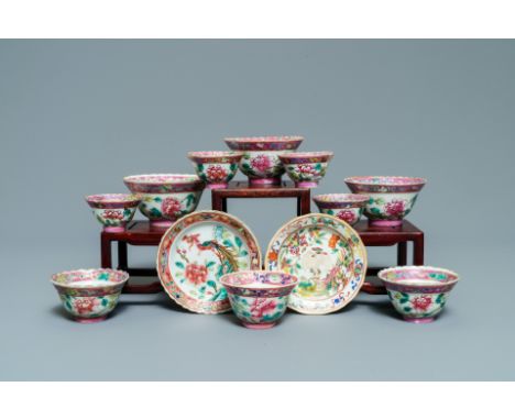 Full title:  Ten Chinese famille rose bowls and two saucers for the Straits or Peranakan market, 19th C.Description: Dia.: 10
