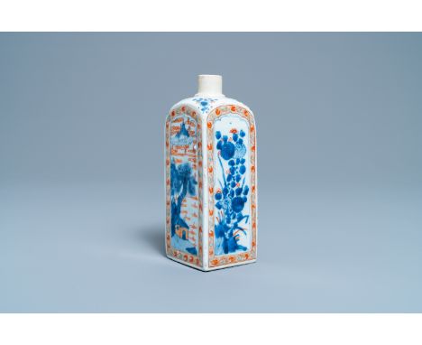 Full title:  A square Chinese verte-Imari flask with floral and landscape panels, KangxiDescription: H.: 20,5 cmPlease contac