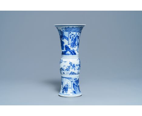 Full title:  A Chinese blue and white 'gu' vase with figurative design, KangxiDescription: H.: 46,5 cmPlease contact us to le