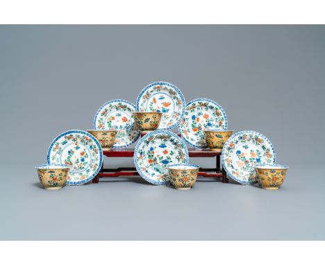 Full title: Six lobed Chinese famille verte café-au-lait-ground cups and saucers, KangxiDescription: Dia.: 13,4 cm (the sauce