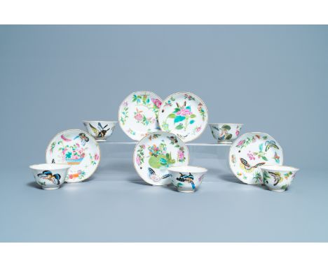 Full title:  Five Chinese Canton famille rose 'butterfly' cups and saucers, 19th C.Description: Dia.: 15,5 cm (the saucers)Di