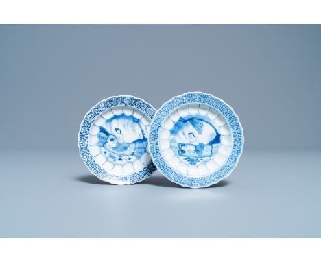 Full title:  A pair of Chinese blue and white 'acupuncture' saucers, KangxiDescription: Dia.: 11 cmPlease contact us to let u
