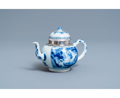 Full title:  A Chinese blue and white silver-mounted teapot and cover, KangxiDescription: L.: 16 cm - H.: 11,5 cmPlease conta