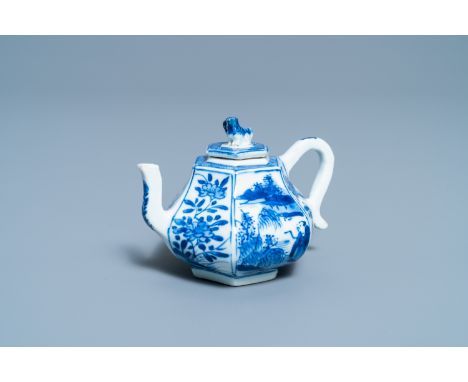 Full title:  A hexagonal Chinese blue and white teapot and cover, KangxiDescription: L.: 11 cm - H.: 8 cmPlease contact us to