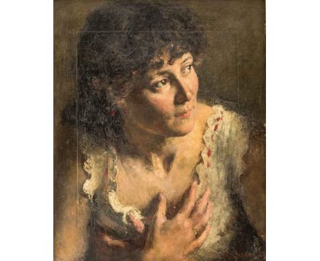 Oyens, Pieter. 1842 Amsterdam - 1902 Brüssel. Mädchen. Öl/Lw., auf Holz doubl. Signiert u.unleserl. datiert u. re. P Oyens. 4
