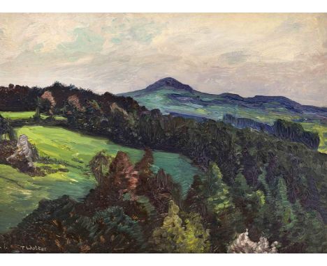 Wolter, Toni. 1875 Friesdorf/Bonn - 1929 Bad Godesberg. Mittelgebirge. Öl/Holz. Signiertu. li. T. Wolter. 30 x 40 cm / R. 40 