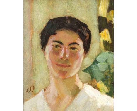 Putz, Leo. 1869 - Meran - 1940. (Zugeschr.) Bildnis einer jungen Frau. Öl/Malpappe.Monogrammiert u. li. L.P. Verso Skizze ein