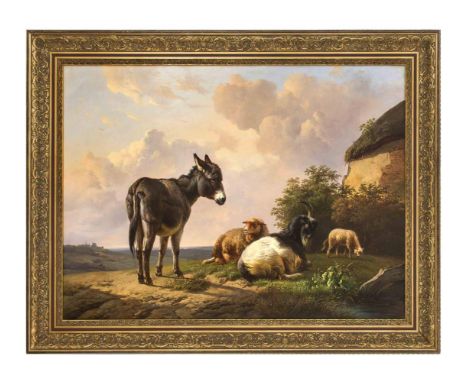 Verboekhoven, Eugène-Joseph. 1799 Warneton - 1881 Schaerbeck. Tierherde vor weiterLandschaft. Öl/Lw., doubliert. Signiert u. 