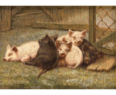 Weczerzick, Alfred. 1864 Herischdorf/Warmbrunn - 1952 Berlin. "Schweineglück". Öl/Holz.Ritzsignatur u. re. A. Weczerzick sowi