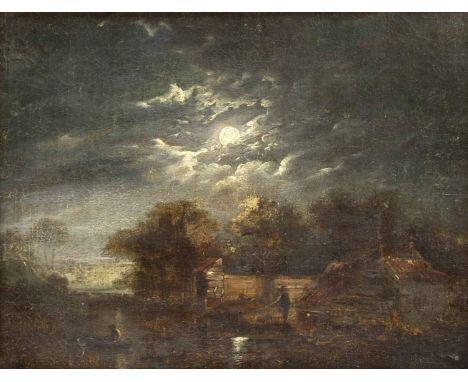 Abels, Jacobus Theodorus. 1803 Amsterdam - 1866 Abcoude. Landschaft bei Mondschein. Schwerleserl. signiert mittig re. Abels. 
