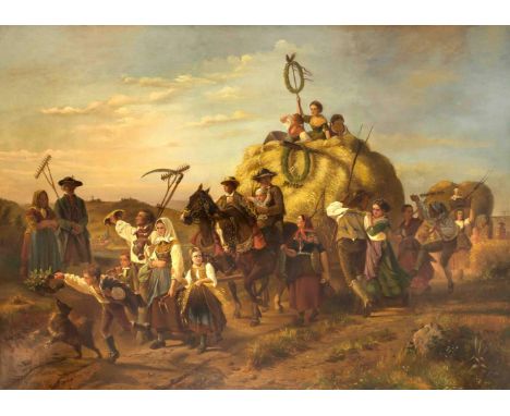 Boettcher, Christian Eduard. 1818 Imgenbroich b. Aachen - 1889 Düsseldorf. Erntefest.Öl/Lw., doubl. 1883. Signiert u. datiert