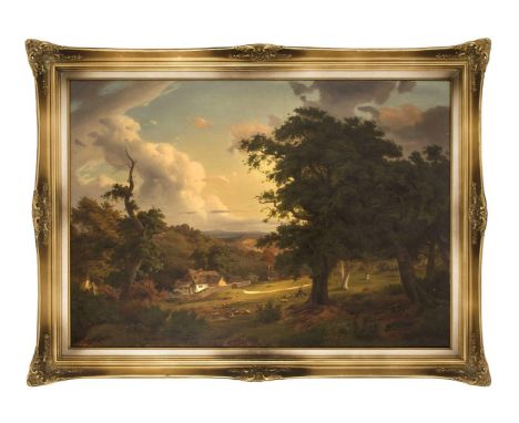 Scheins, Karl Ludwig. 1808 Aachen - 1879 Düsseldorf. Herbstliche Eifellandschaft beiabziehendem Gewitter. Öl/Lw., doubl. Sign