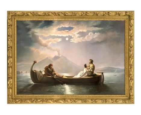 Klieber, Eduard. 1803 - Wien - 1879. Romantische Bootsfahrt bei Mondschein. Öl/Lw., doubl.1859 (?) Signiert u. datiert u. re.