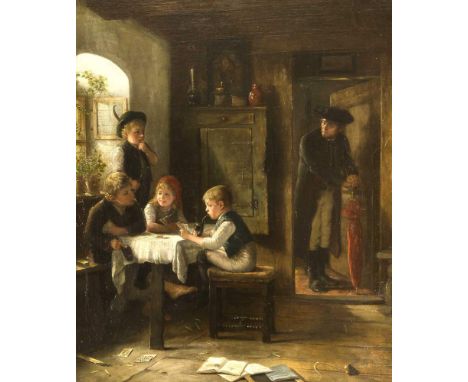 Heyn, August. 1837 Meiningen - 1920 Ohlstadt. Früh übt sich. Öl/Lw. Signiert u. re. Aug.Heyn Mün. 51 x 42 cm / R. 70 x 61 cm.
