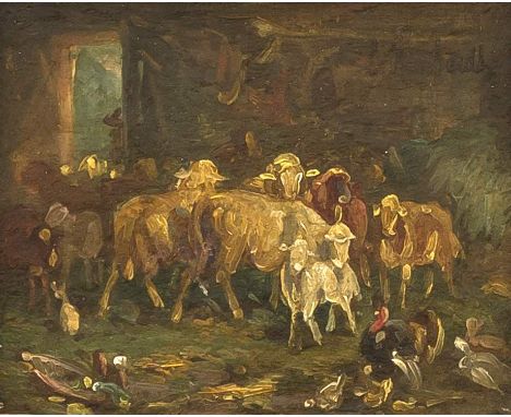 Reinhardt, Louis. 1849 - 1870 Traunsee. Im Schafstall. Öl/Papier, auf Masonite(Holzfaserplatte). Sign. o. re. L. Reinhardt. 8