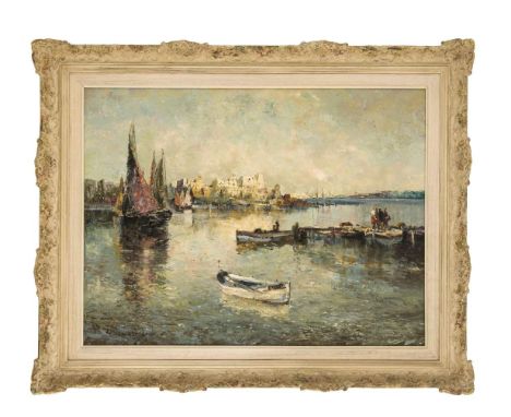 Gschossmann, Ludwig. 1894 Strassburg - 1988 Tegernsee. Mediterrane Hafenlandschaft. Öl/Lw.Signiert u. li. LGschossmann (ligie