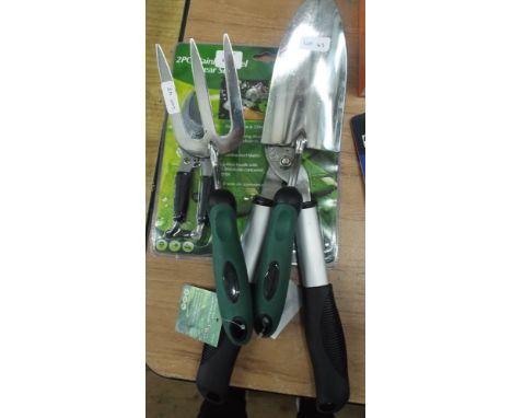 Two piece stainless steel shear set, garden trowel and garden fork 