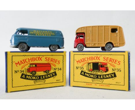 Two Moko Lesney Matchbox series Diecast model cars, No 34 and 35. Very good condition with boxes 