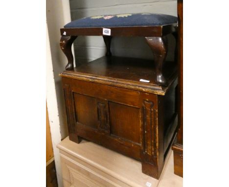 Oak slipper box, fire screen and a foot stool