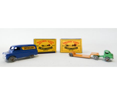 Two Moko Lesney Matchbox series Diecast model cars, Dunlop van No 25 and 27. Very good condition with boxes. (Dunlop van has 