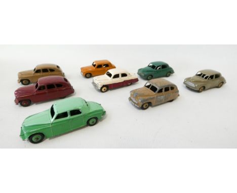 Collection of eight vintage Dinky toy Vanguards (including maroon no 40e), Rover 75 etc. Played with condition. 