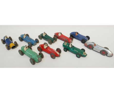 Collection of nine vintage Dinky toy racing cars to include Speed of the Wind, Maseratis, Cooper Bristol, Alfa Romeo and a Va