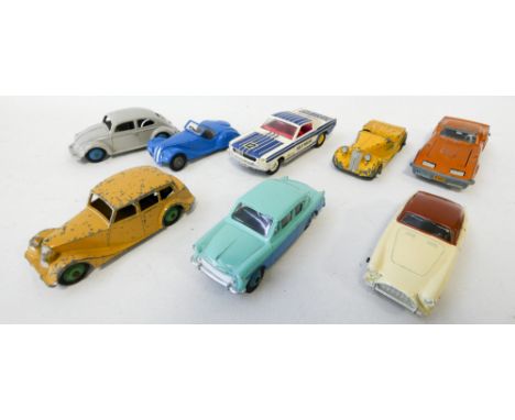 Collection of eight vintage Dinky toy saloon cars, played with condition 
