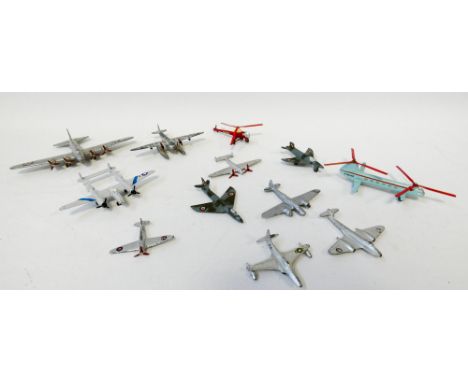 Collection of 12 Dinky toy vintage planes, long range bomber, Bristol 173 etc. Played with condition 