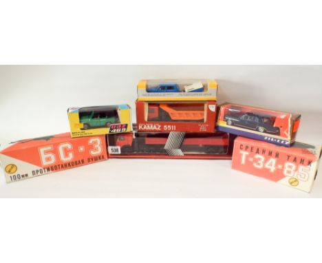A collection of seven vintage Russian scale model cars mint and boxed 