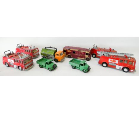 Collection of eight vintage Dinky lorries, horse boxes and Bedford trucks, played with condition 