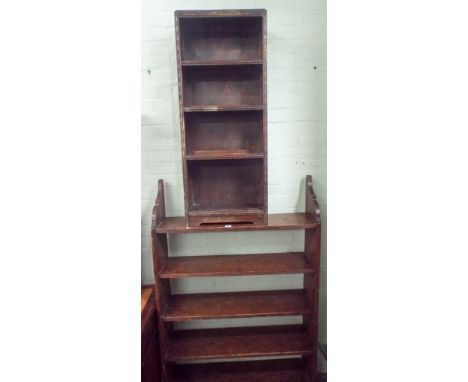 Five shelf wooden bookcase, approx 57" tall and 36" wide, together with a smaller mahogany three shelf bookcase, approx 42" t