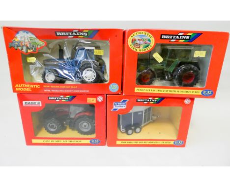 Four Britain's 1:32 scale mint and boxed tractors, horse box trailer etc 