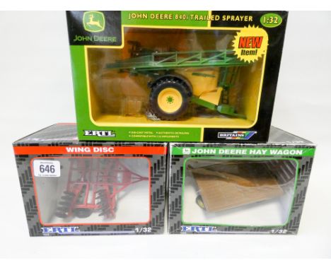 Three boxed ERTL 1:32 scale agricultural implements, mint and boxed 