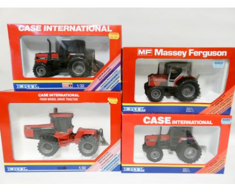 Four ERTL 1:32 scale Case and Massey Fergusson tractors, mint and boxed 