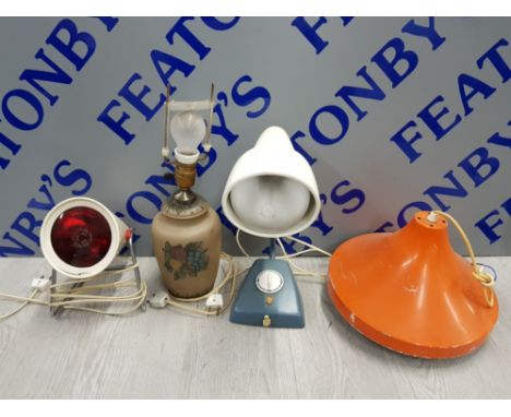 4 LAMPS INCLUDING 3 RETRO STYLE 2 OF WHICH PHILIPS, AND ONE WITH CERAMIC FLORAL PATTERN