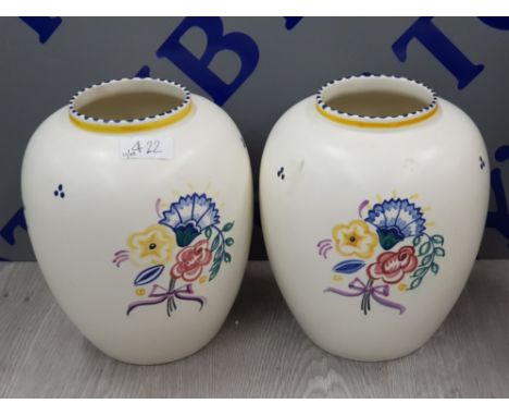 A PAIR OF HAND PAINTED POOLE POTTERY GINGER JARS BY SARAH RUSSEL 20 CM