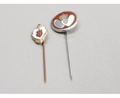 SILVER BLOOD DONOR STICK PIN AND ENAMEL SACRED HEART STICK PIN 3.7G GROSS