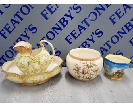 MIDDLEPORT POTTERY WASH JUG AND BASIN WITH 2 LARGE POTS CROWN DUCAL AND FALCON